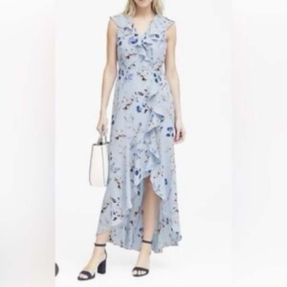 Banana Republic | Size 10 | Floral Ruffle Dress in Blue
